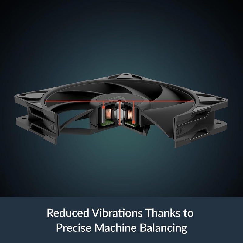 Arctic P14 Pro PST، 5 عبوات - مروحة قوية متميزة، مروحة 140 مم PWM مع موصل Y-Cable، 400-2500 RPM، 0 RPM <5% PWM، محمل ديناميكي سائل، 4 دبابيس - أسود - Image 4